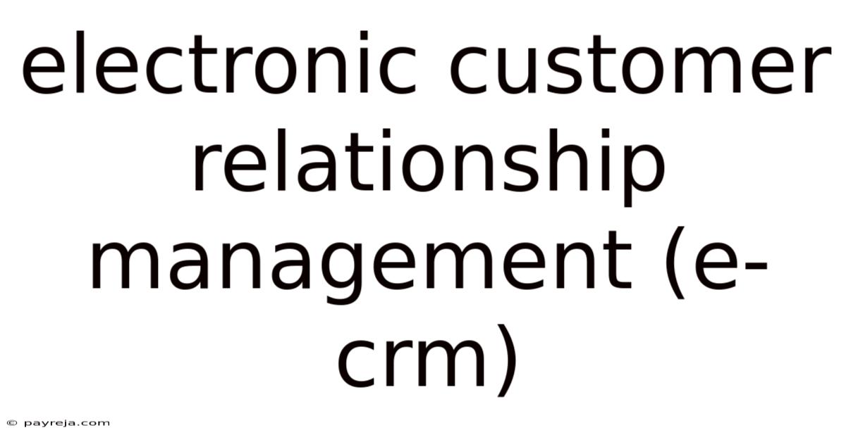 Electronic Customer Relationship Management (e-crm) Electronic Customer Relationship Management (e-crm)